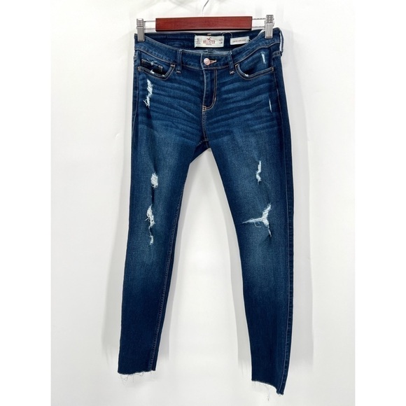 HOLLISTER Woman's Dark Wash Distressed Low Rise Super Skinny Jeans Size 27 - Picture 1 of 13